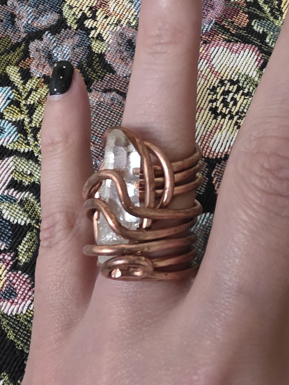 Handcrafted Handwrapped Copper Wire Wrapped Ring with Clear Quartz Crystal - Picture 11 of 15